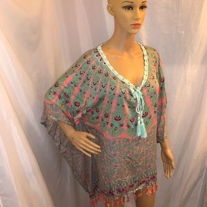 NWT pink/green SWIMSUIT COVER UP mini dress OS